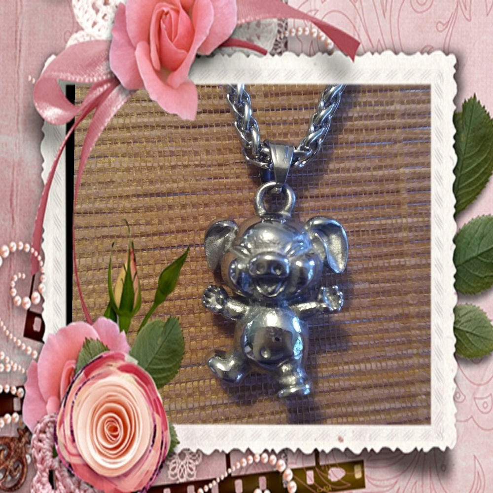 Cute little silver pig necklace